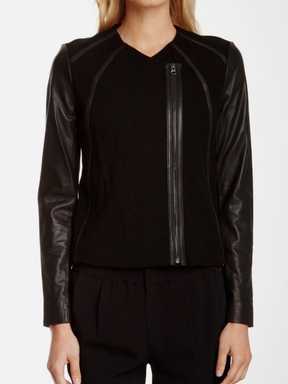 Vince Leather Jersey Moto Jacket Size M